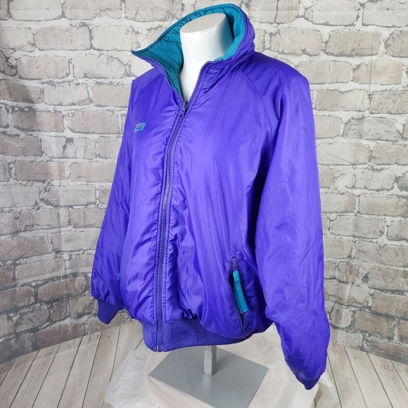 Vintage Reversible Columbia Bomber Jacket Ski Winter Purple Teal Size Large - Picture 12 of 16